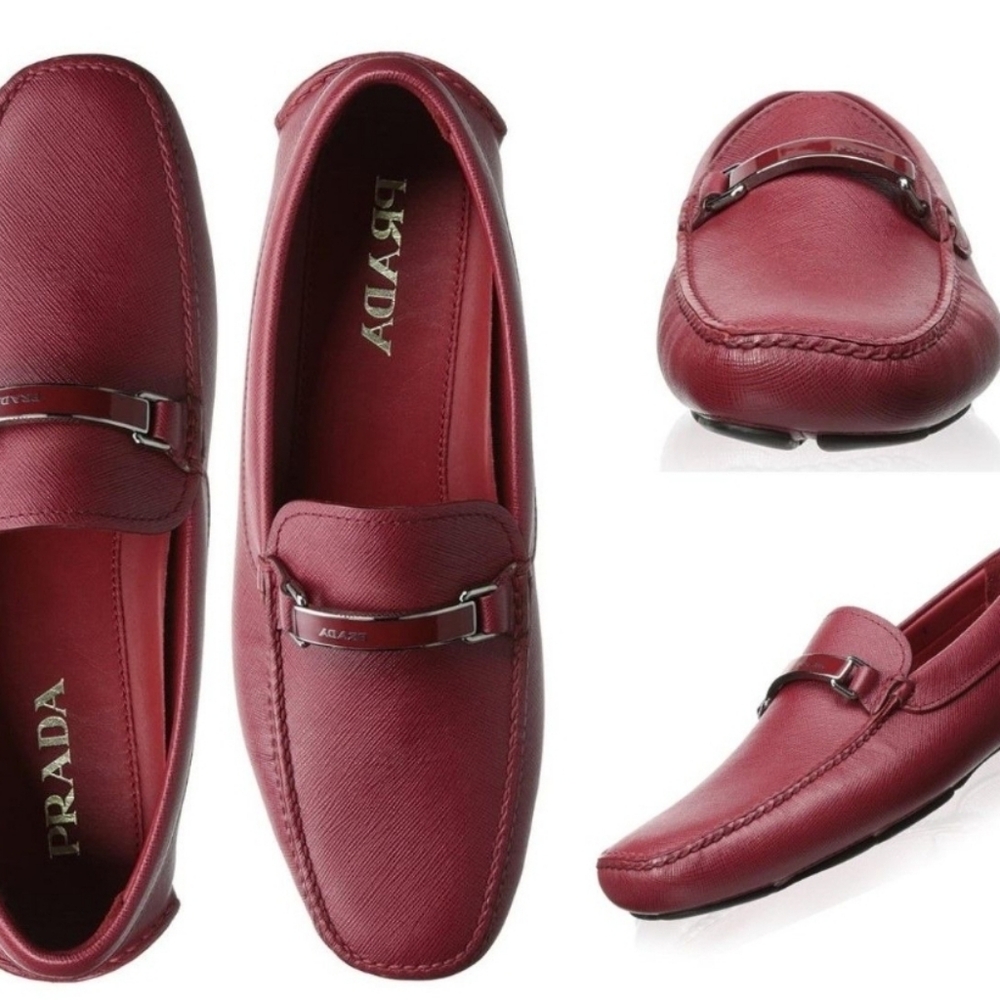Prada Loafer Red Casual Shoes for Men. Size 8.5